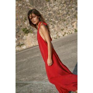 ZARA HALTER MIDI DRESS WITH TIE